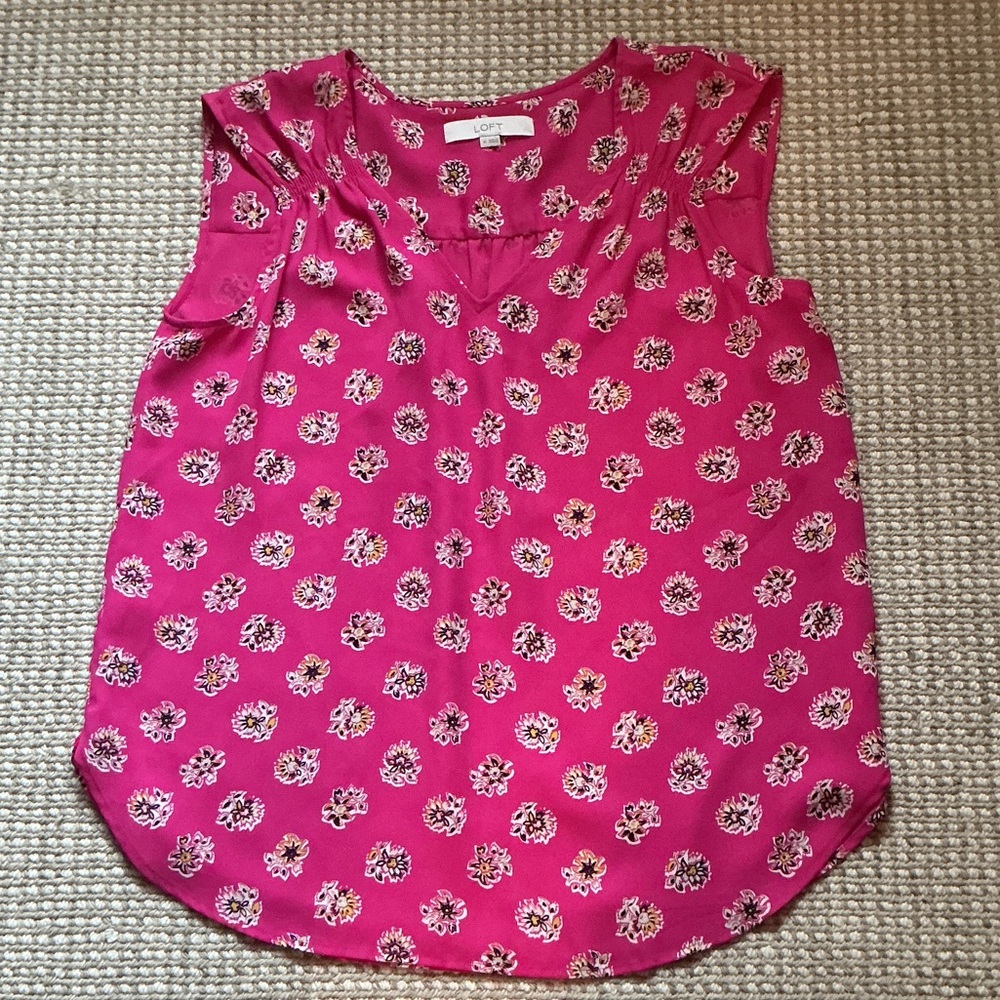 LOFT Bright Pink Floral Sleeveless Top